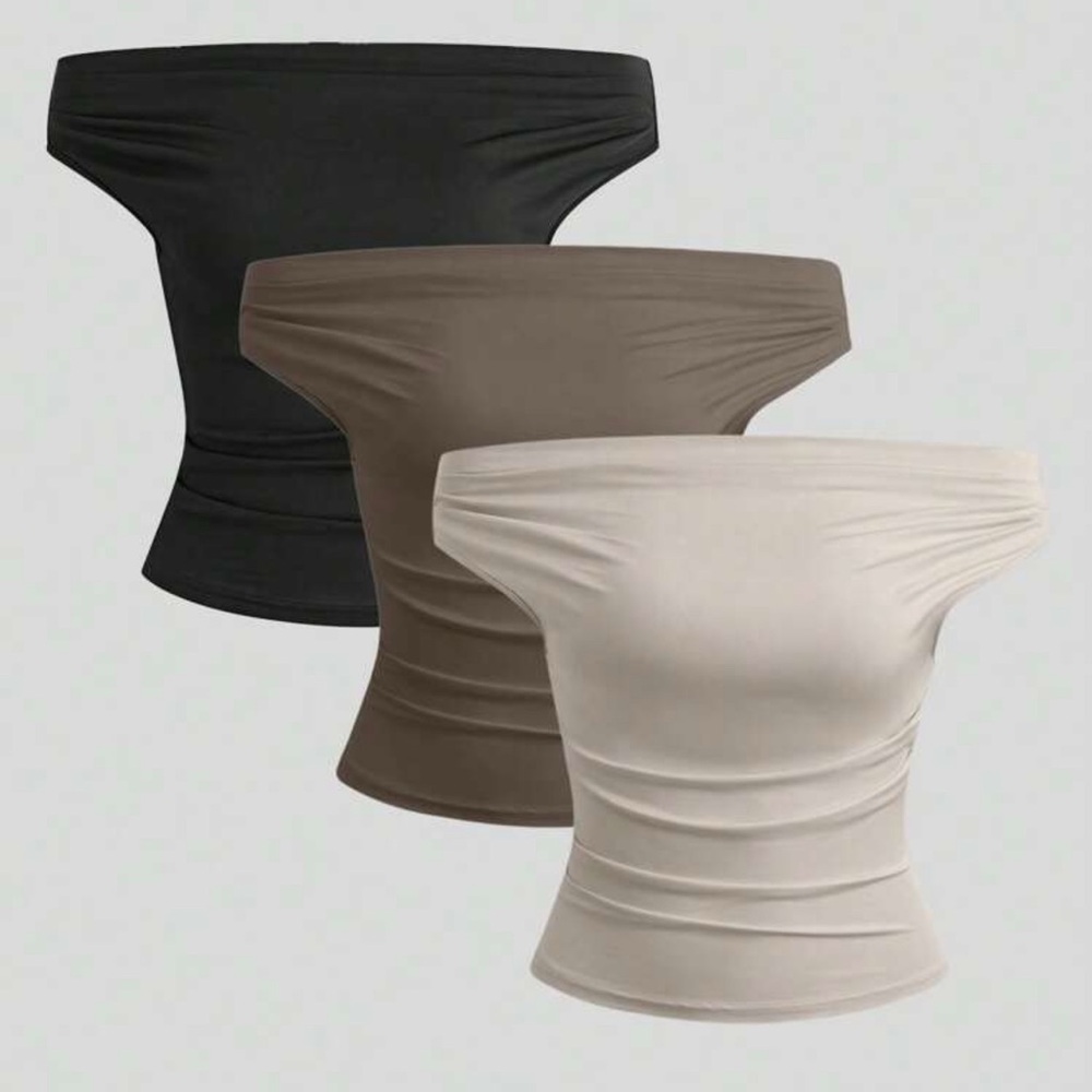 NWOT Elegant Off Shoulder Set of 3 Tops - Black, Brown, and Beige